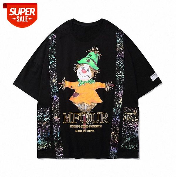 

american high street hip hop splash ink name color matching t-shirt loose anime print hole round neck short sleeve tee male #io3o, White;black