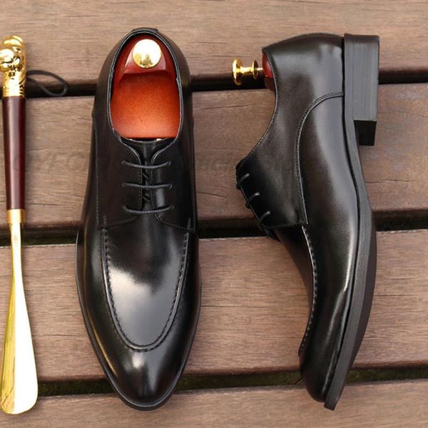 

dress shoes genuine leather wedding office brogue men business for man footwear men's oxford classic black wine red 7dol