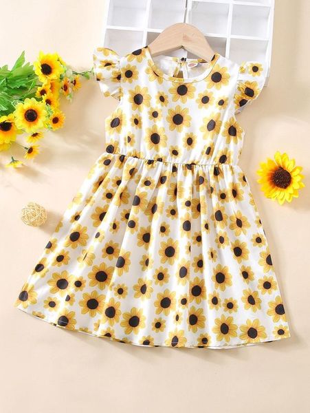 

toddler girls floral print ruffle trim keyhole back dress she, Red;yellow