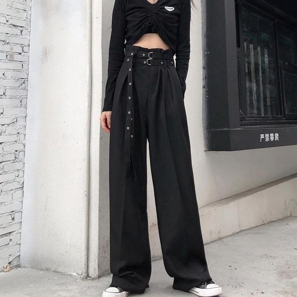 

women's pants & capris goohojio 2021 all-match high waist women trousers autumn chic wide leg casual vintage harajuku for, Black;white