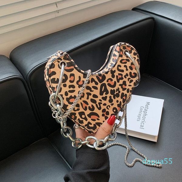 

evening bags leopard heart-shaped underarm bag 2021 summer pu leather women's designer handbag chain shoulder