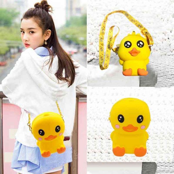 

new little yellow duck cute silicone children cartoon girl portable mobile phone key change single shoulder small messenger bag