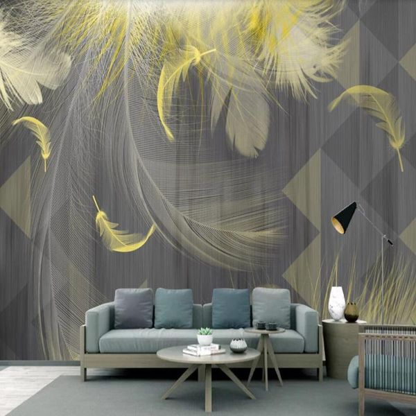 

wallpapers milofi custom 3d wallpaper mural black and white gray simple golden feather background wall living room bedroom decoration pa