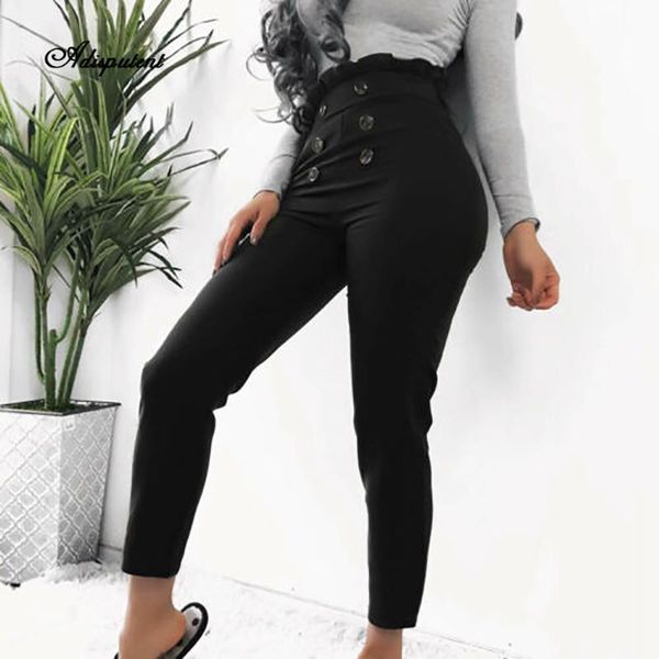 

women's pants & capris adisputent high waist long pencil ladies slim fit paperbag trousers black brown bottoms mujer pantalon, Black;white