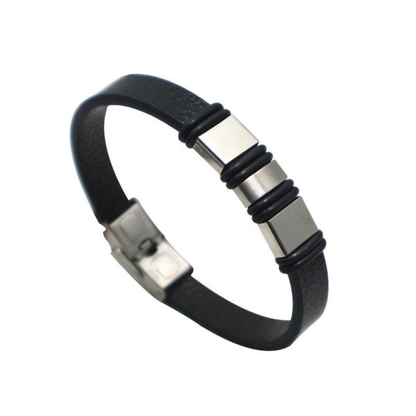 

fashion leather bracelets for men boy simple black stainless steel bangles sporty style male jewelry charm, Golden;silver