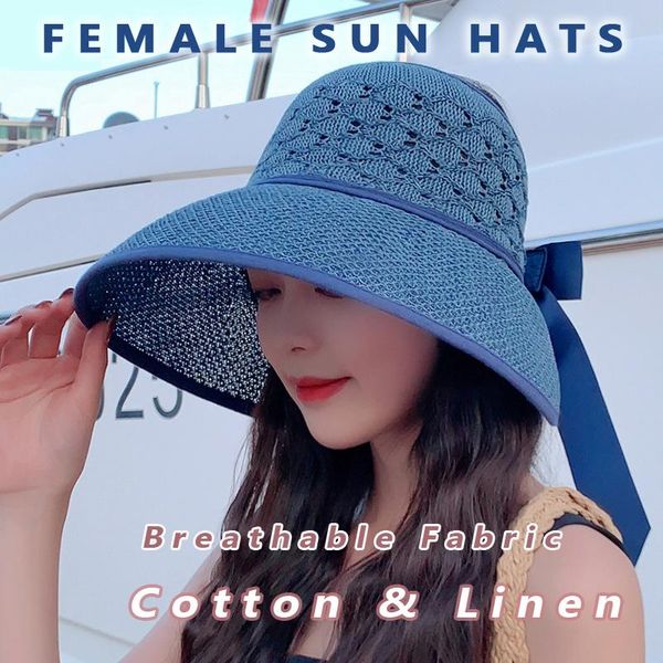 

cycling caps & masks summer folding hat ladies empty straw bow knot large eaves outdoor anti-uv sun protection, Black