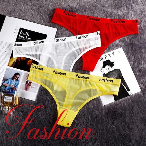 

women's panties fashion letters ladies transparent women seamless pure cotton mesh low waist selling thong, Black;pink