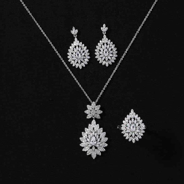 

jewelry sets jeweler set hadiyana zircon necklace earrings and ring women party girlfriend gift cn1106 conjunto de joyas, Black