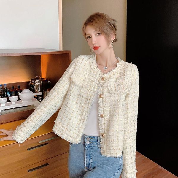 

women's jackets temperament celebrity style tweed short jacket women 2021 autumn casual retro elegant female top, Black;brown