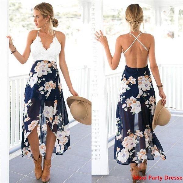 

beach cover up dress robe summer lace sling v-neck long skirt split printed chiffon maternity dresses, White