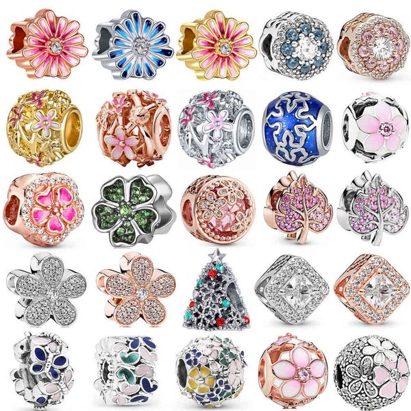 

product hollow flower leaf butterfly glittering beads adapting to original pandora charm bracelet ladies diy jewelry gifts, Silver