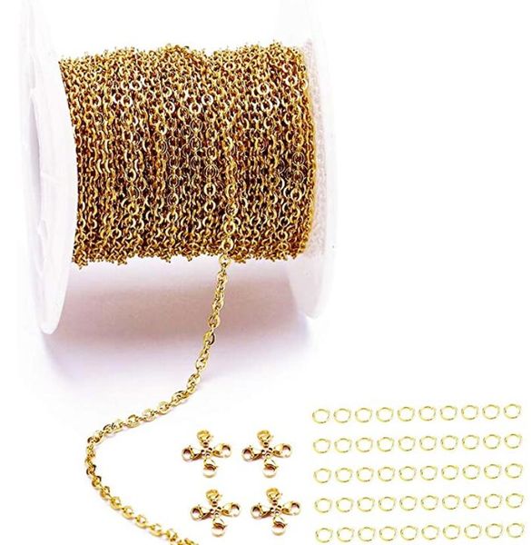 

20meter lot 18k gold / silver stainless steel 2mm flat cable chain link spool with 20 lobster clasps and 40 jump ring used for pendant neckl