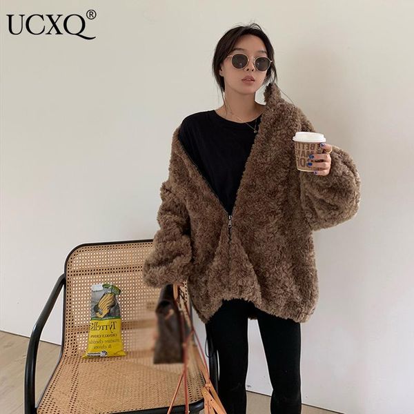 

women's fur & faux ucxq woman lambswool coat solid zipper warm short loose thickened plush casual style 2021 autumn winter korean fashi, Black