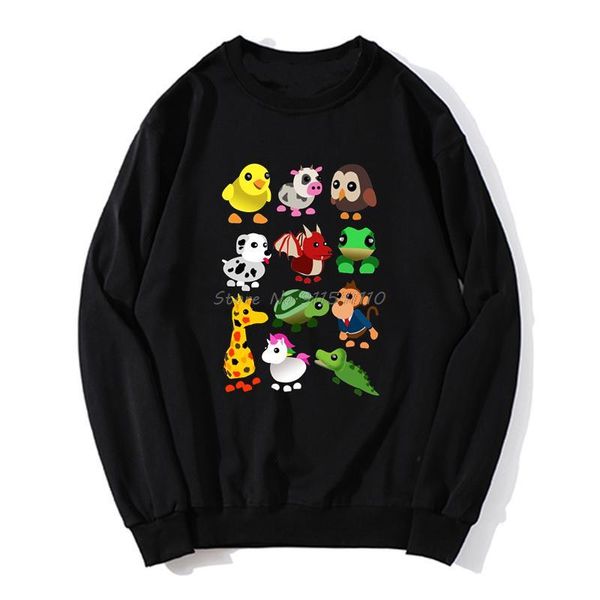

men's hoodies & sweatshirts adopt me animal pets game hoodie family members men fleece sweater sweatshirt streetwear, Black