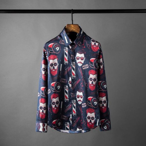 

men shirt luxury allover printing party mens shirts fashion long sleeve slim fit plus size dress men's casual, White;black