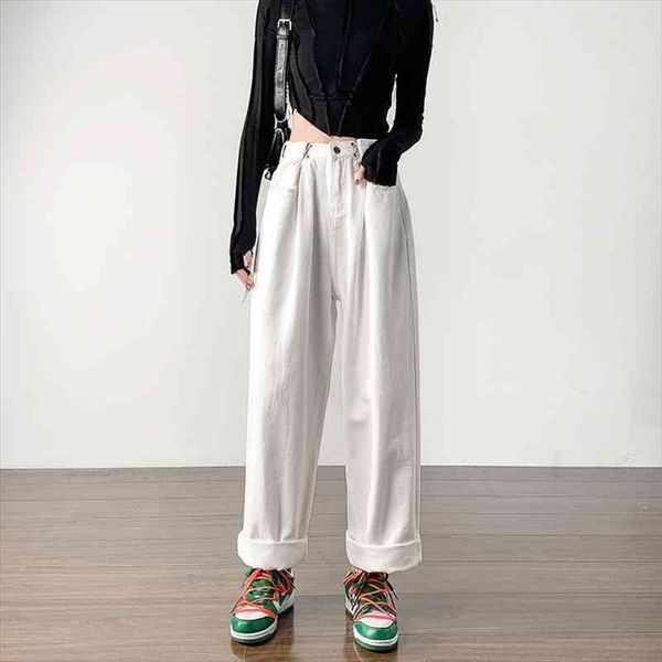 

woman jeans pants spring womens clothes jeans waist straight loose white pantalones vaqueros mujer, Blue