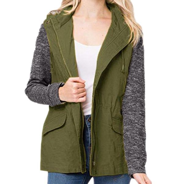 

women's trench coats 2021 fashion autumn women hooded outwear plaid diagonal collared shirt jackets drawstring casual blouse hoodie coa, Tan;black