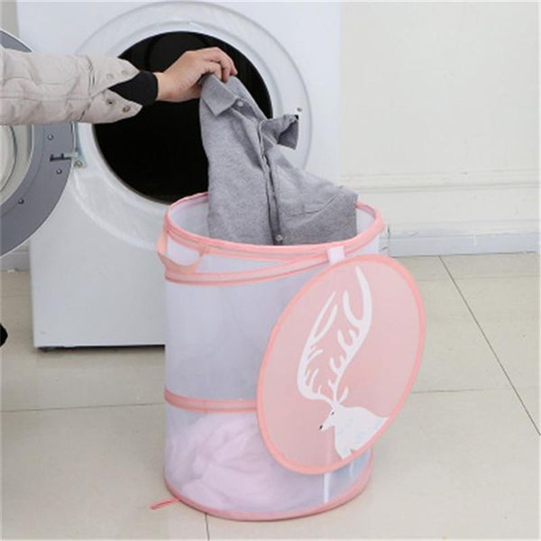 

portable breathable mesh laundry basket foldable toy organizer cartoon animal moisture proof round storage bucket & organization