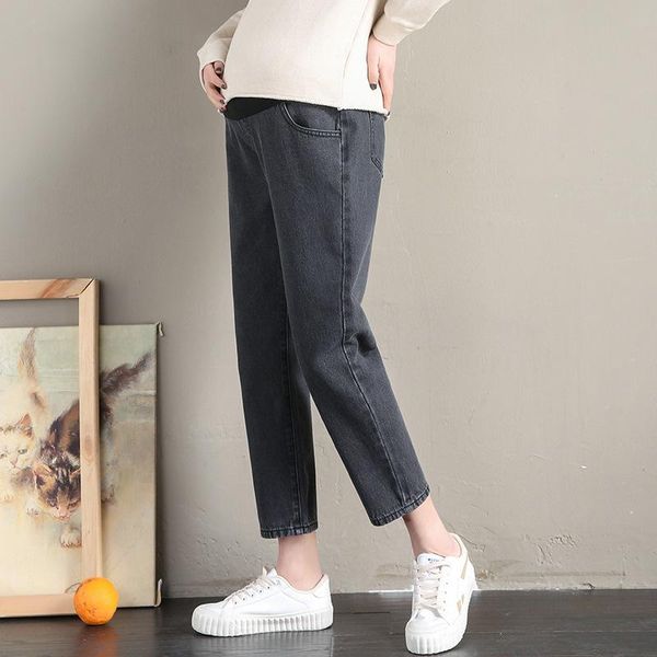 

maternity bottoms boyfriend style denim jeans pants for pregnant women clothes loose casual straight pregnancy trousers, White