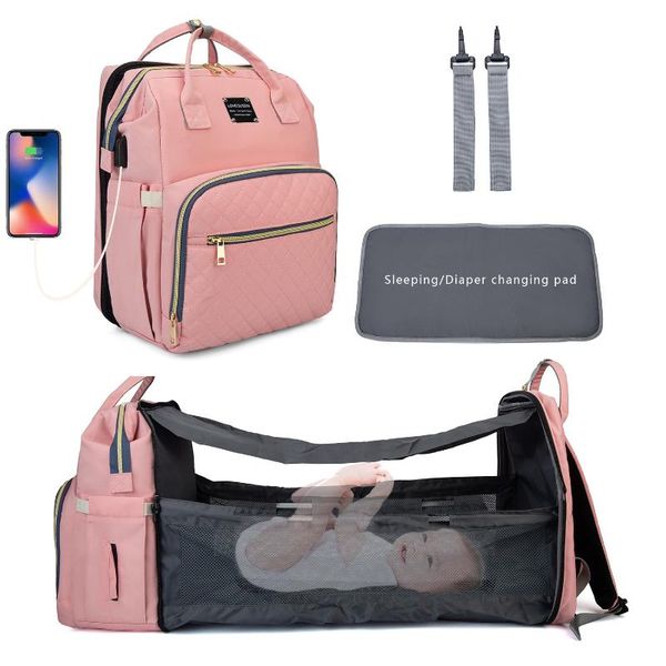 

backpack lequeen usb mummy maternity nappy diaper bag baby crib foldable sleeping bed sunshine shade for mom