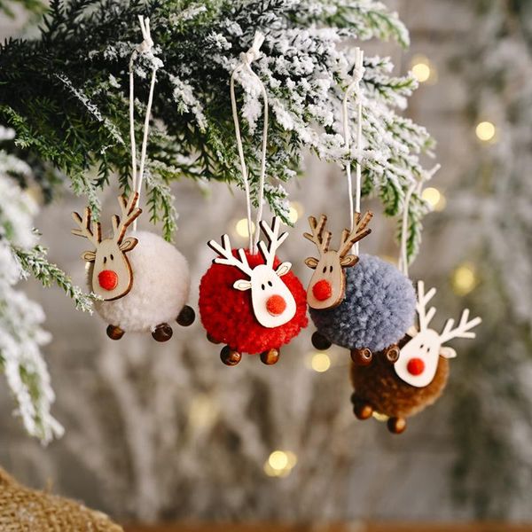 

christmas decorations 4pcs felt elk pendant happy year ornaments wooden doll hang for home xmas