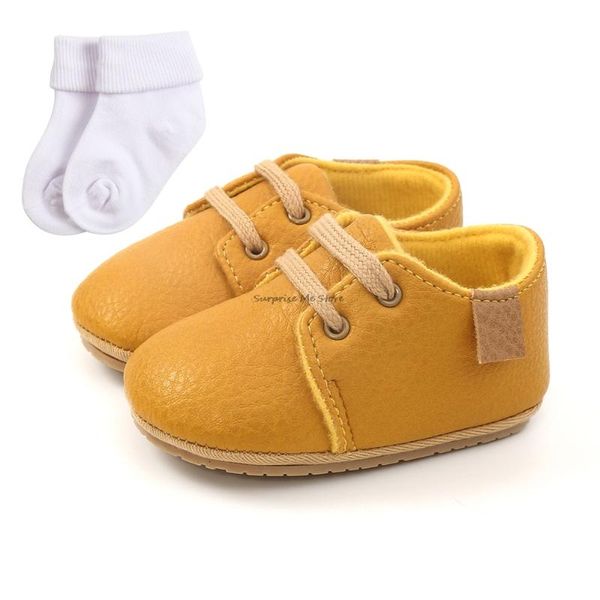 

first walkers 3 6 18m baby yellow pu leather shoes soft-soled rubber for borns girls boys toddler crib slippers