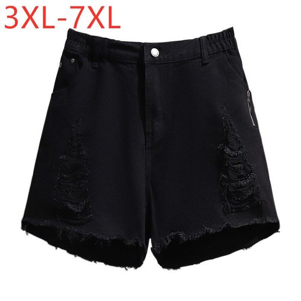 

women's shorts 2021 ladies summer plus size jeans for women large loose cotton wide leg pocket hole denim 3xl 4xl 5xl 6xl 7xl, White;black