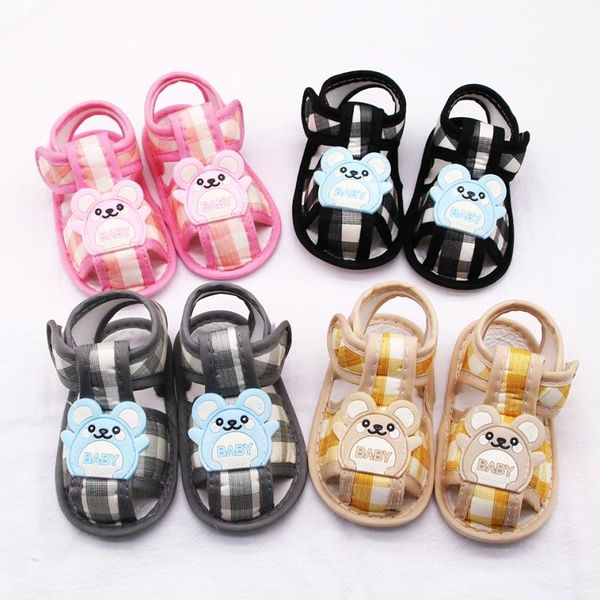 

sandals baby girl boy cotton plaid cute mouse infant kid soft sole anti-slip shoes prewalker, Black;red