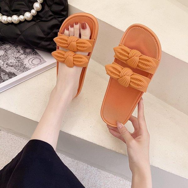 

summer women's slippers flats bowknot ladies outdoor beach slides slip on woman shoes thick bottom female footwear fashion, Black