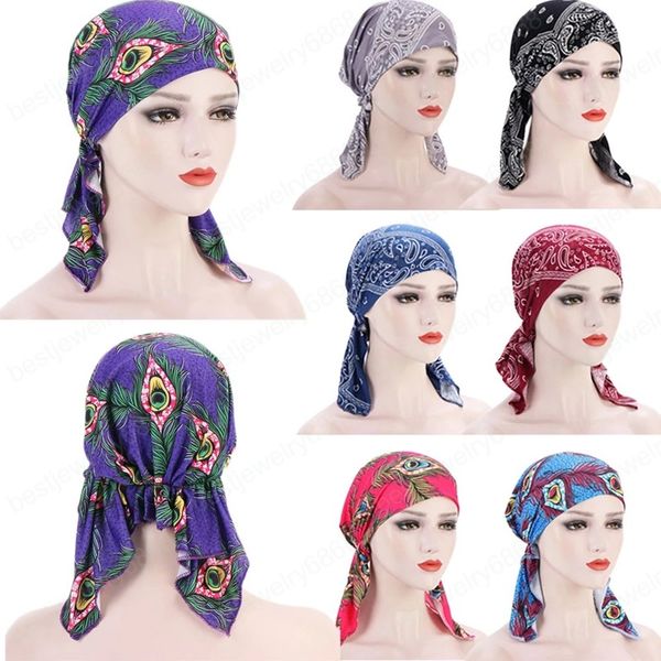 Moda Baskılı Türban Şapka Pamuk Baotou Kap Müslüman Streç Kafa Eşarp Türban Bonnet Kadınlar İç Hijabs Kemoterapi Underscarf