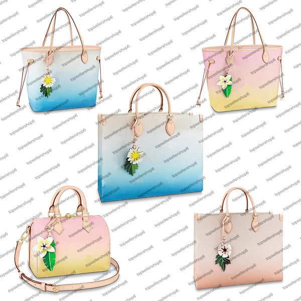 

m57639 designer end women shopping bag gradient giant canvas flower accessorized cowhide colorful leather onthego handbag purse tote crossbo