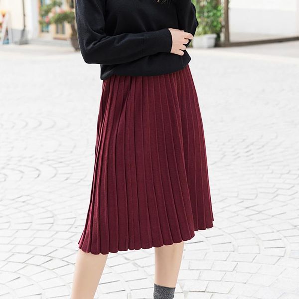

skirts 2021 autumn winter women's natural waist loose knitted pleated skirt, Black
