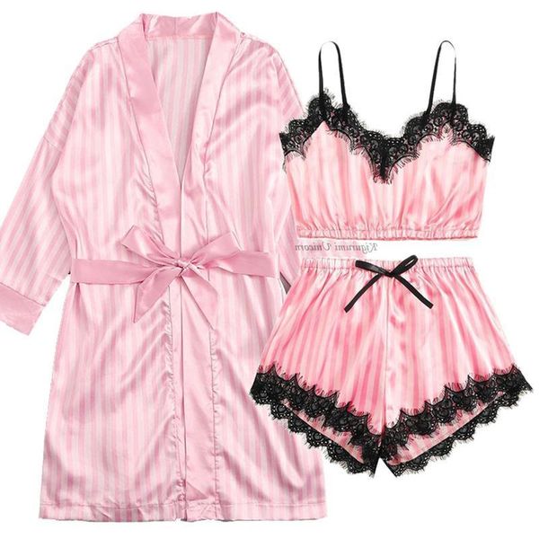 

silk 2pcs robe set bride women sleepwear bridesmaid wedding gown lace kimono bathrobe night casual nightgown, Black;red