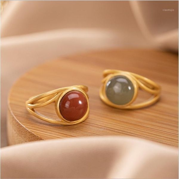 

cluster rings natural kan jade silver female model hetian sapphire irregular hollow opening adjustable ring, Golden;silver