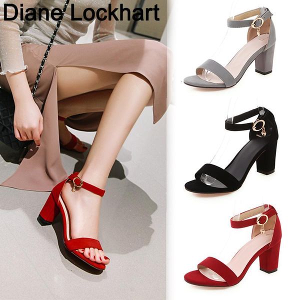 

sandals fashion ankle strap heels women summer shoes woman open toe chunky high ladies office work sandalias big size 42 a2a5, Black