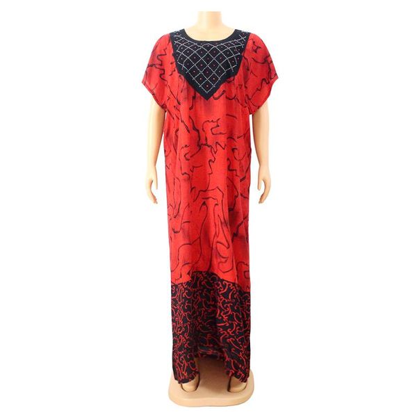 

ethnic clothing multicolored african dresses women spring autumn short sleeve appliques beaded round neck casual loose long, Red