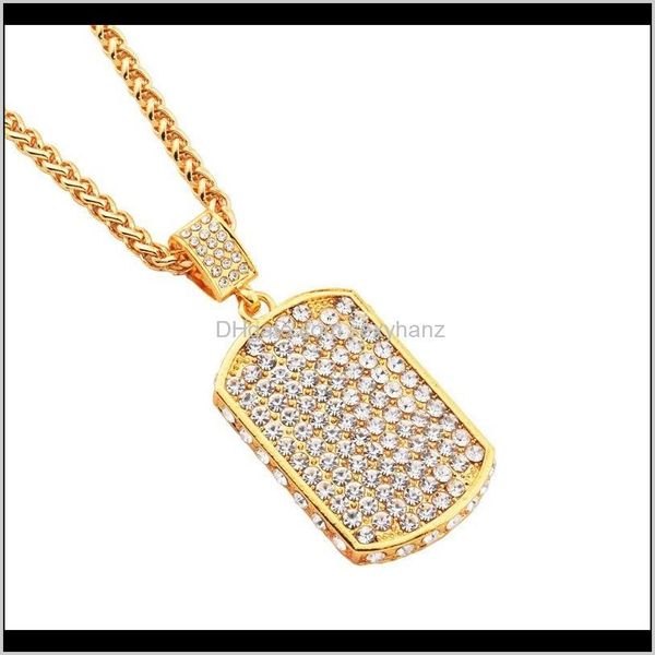 

& pendants drop delivery 2021 men iced out fully rhinestone pendant necklace hip hop bling fashion jewelry 18k gold plated 75cm long chain n, Silver