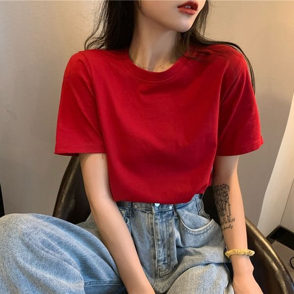 

t-shirt white short women's fashion summer 2021 new korean loose base round neck half sleeve t-shirt