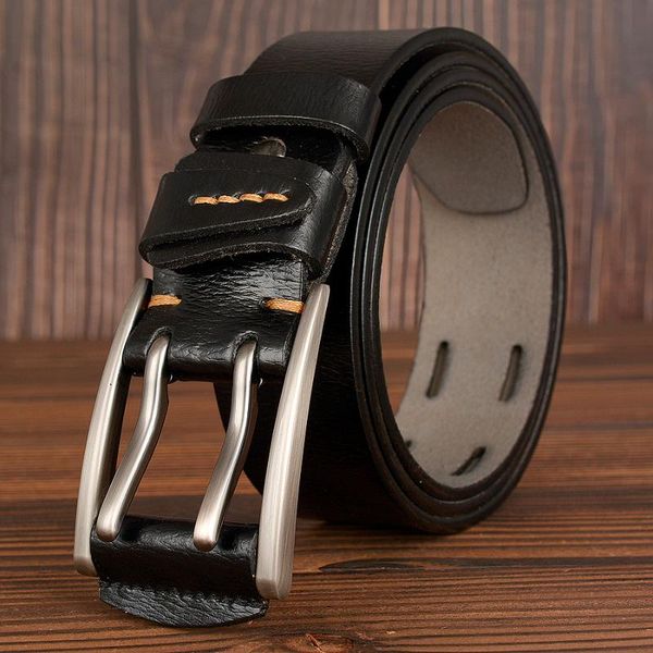 

belts wide men genuine leather unique double needles buckle jeans belt for real strap, Black;brown