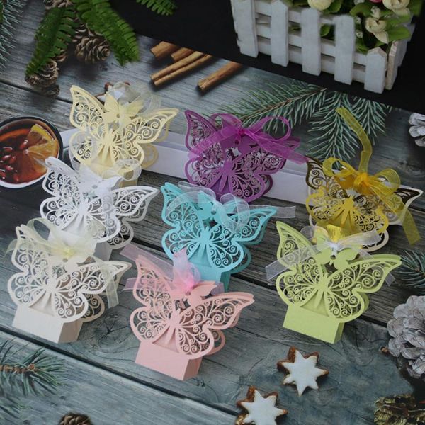 

10pcs butterfly hollow carriage favors box gifts candy boxes with ribbon baby shower wedding birthday party supplies gift wrap