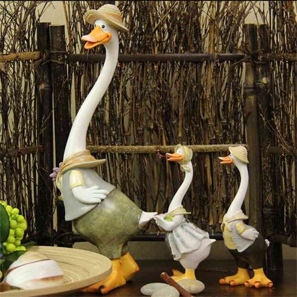 Kawaii Decorazione della casa Regali Anatra Artigianato Ducking Ornamenti Stile rurale Artificiale Papà Anatra Baby Duck Resina Artigianato decorazioni per la casa 210811