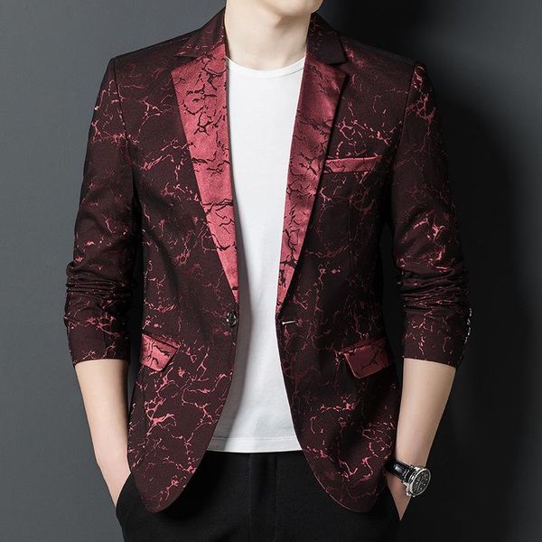 

men's suits & blazers autumn 2021 men suit jacket fashion jacquard print casual wedding blazer stage party business slim coat jackets, White;black