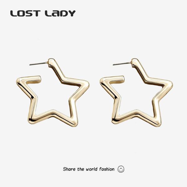 

lost lady fashion creative hollow geometric design hoop earrings statement goth punk for women party jewelry wholesale & huggie, Golden;silver
