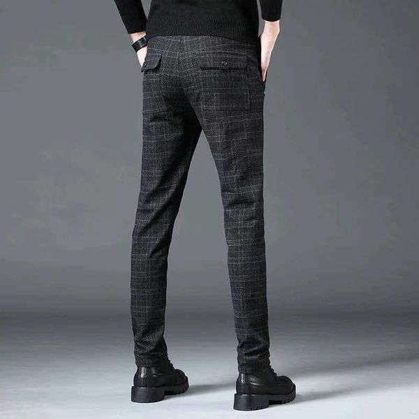 

men's pants mens fashions cotton linen casual england grid striped slim-fit pencil pants plaid men harem 0np0, Black