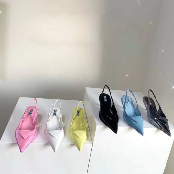 

sandals slippers p family triangle cat heel sandals women 2021 spring and summer new pointed back empty french high heel shoes low heel shoe, Black