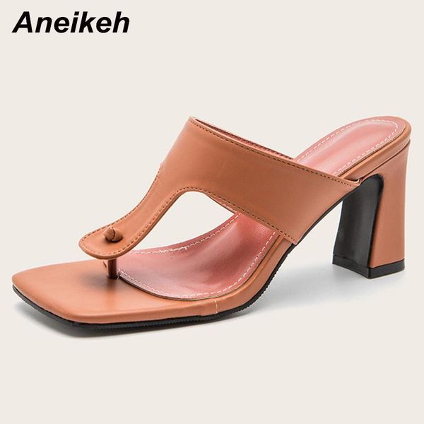 

slippers aneikeh 2021 summer pu .5cm square heel flip flop high platform elegant shoes zapatos de mujer size 36-43, Black