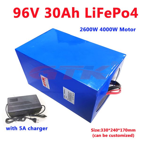 Batteria al litio LiFePo4 96V 30Ah da 3,2 V con funzione di protezione per autobus turistico AGV per moto ad alta potenza da 7000 W + caricabatterie 5A