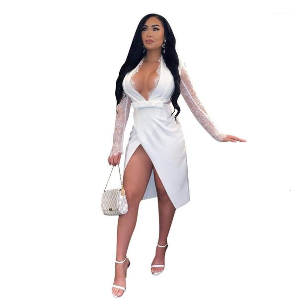 

female clothing womens designer dress deep v neck solid color high waist lace dresses fashion casual, Black;gray