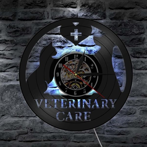 

dog cat veterinary care record wall clock animal pet clinic art home decor lamp lighting hanging watch vet