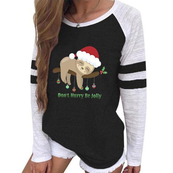 

women's hoodies & sweatshirts ladies casual christmas print long sleeve round neck loose hoodiesweater womens, Black